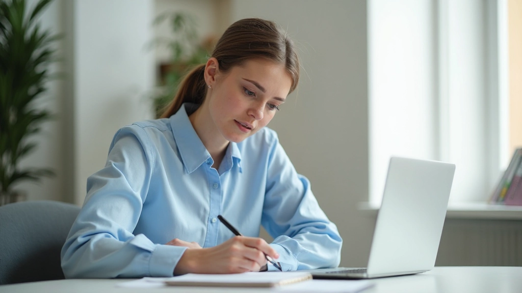 Профессиональная женщина занимается саморазвитием с ноутбуком